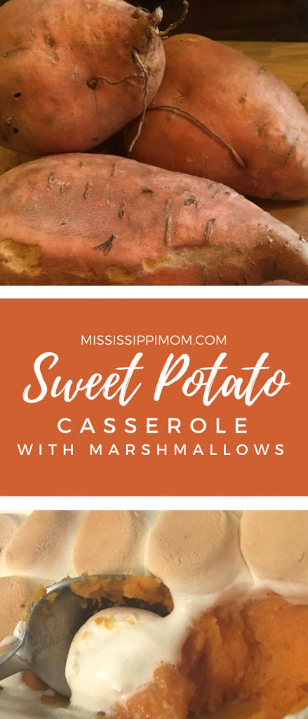 First, peel your potatoes. How many? It depends on the size, but I start with 4 - 6 medium to large sweet potatoes. Easy Sweet Potato Casserole with Marshmallows | Sweet Potato Casserole for Thanksgiving | Holiday Side Dishes Once they are peeled, chop them into roughly one-inch squares. Easy Sweet Potato Casserole with Marshmallows | Sweet Potato Casserole for Thanksgiving | Holiday Side Dishes Put them in a pot and cover with water then bring to a boil and cook until very tender. Drain then put them into your stand mixer or mash by hand. Easy Sweet Potato Casserole with Marshmallows | Sweet Potato Casserole for Thanksgiving | Holiday Side Dishes Add butter, milk, vanilla and sugar (or brown sugar) to taste and until the mixture is smooth. I usually put about 1 stick of butter, 1/4 - 1/2 cup of milk, 1 teaspoon vanilla and about 1/4 cup of brown sugar. Sometimes, if the potatoes are more naturally sweet, we omit the sugar and even the vanilla. You'll find that not all sweet potatoes are created equally so the amount of sugar you need can vary quite a bit. Just taste it and add ingredients until you like the flavor. Pour the mixture into a baking dish and spread evenly. A 9 x 13 dish is what we usually use. (If you are preparing the dish ahead of time, cover it now and put it in the fridge then remove about an hour or so before serving to bring to room temperature before baking.) Easy Sweet Potato Casserole with Marshmallows | Sweet Potato Casserole for Thanksgiving | Holiday Side Dishes Top with marshmallows. Our family prefers regular-sized marshmallows, but feel free to use the mini ones if you prefer. Easy Sweet Potato Casserole with Marshmallows | Sweet Potato Casserole for Thanksgiving | Holiday Side Dishes Leave a bit of space between the marshmallows because they will spread and rise, and you really don't want them overflowing in your oven. Bake in a 375 oven for about 15 minutes until marshmallows are toasty.